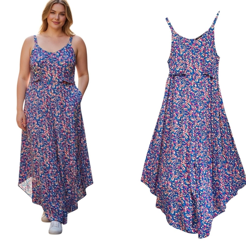 Cocomo Plus Size 1X Wide‎ Leg Jumpsuit Sleeveless Ditsy Floral Flowy Cottagecore